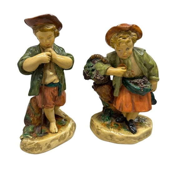 Set of 2 Vintage 1950s Borghese Figurines Chalkware Niepold Shepherd/Shepherdess